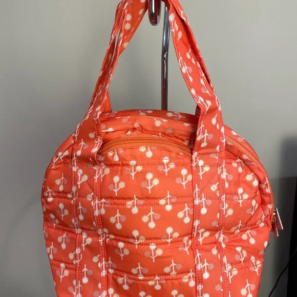 Lug Pedals Lunch Tote - Vibrant peach coral & white, insulated zipper tote OS - Picture 6 of 7